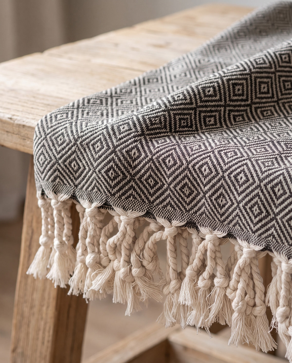 XXL hamamdoek Diamond black - detail