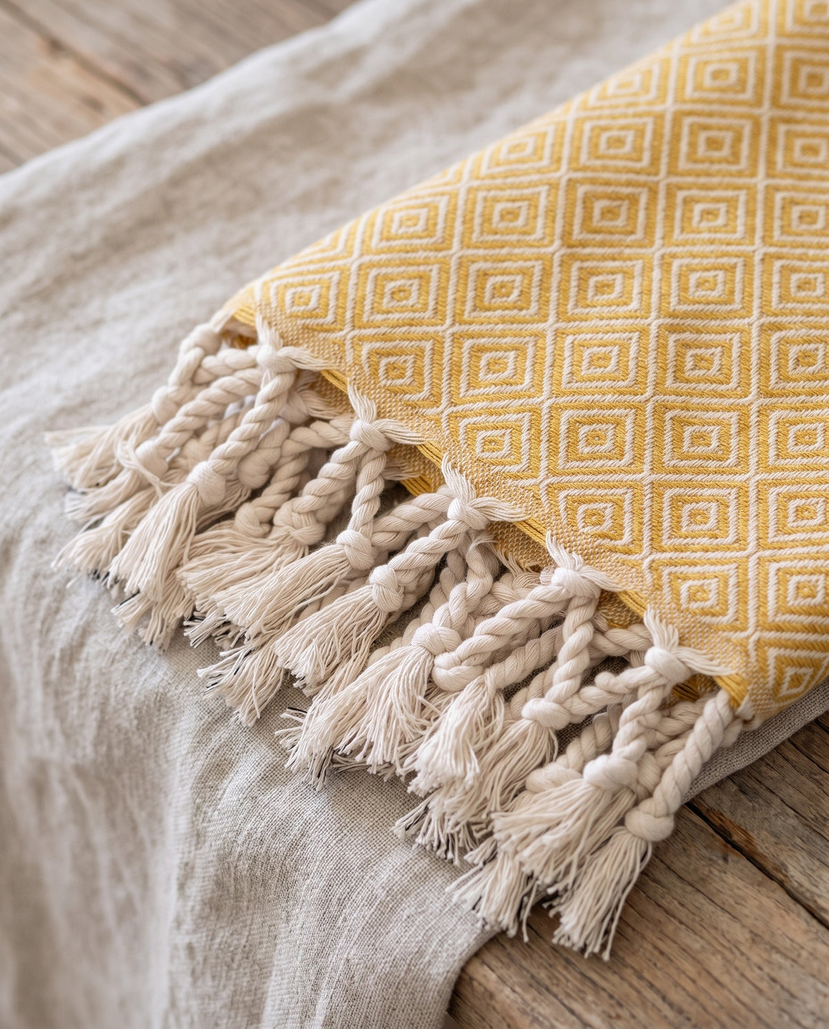 XXL hamamdoek plaid Diamond mustard yellow - detail