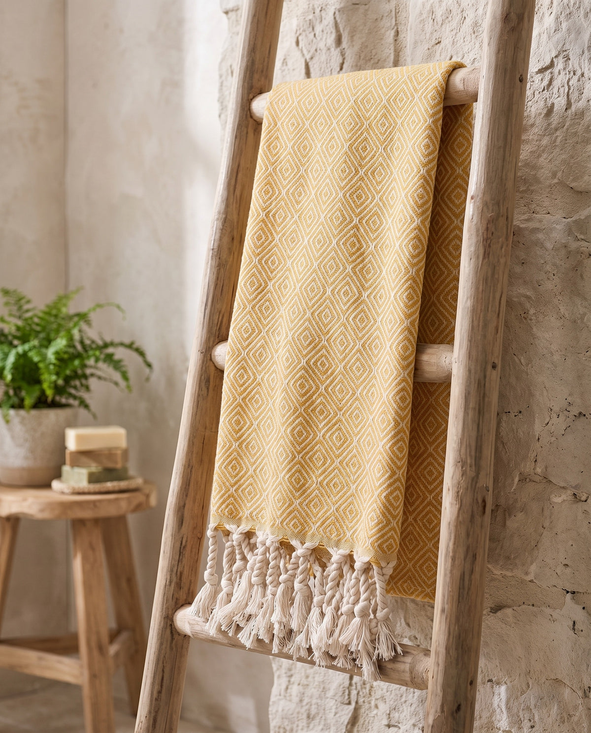 XXL hamamdoek plaid Diamond mustard yellow - sfeer